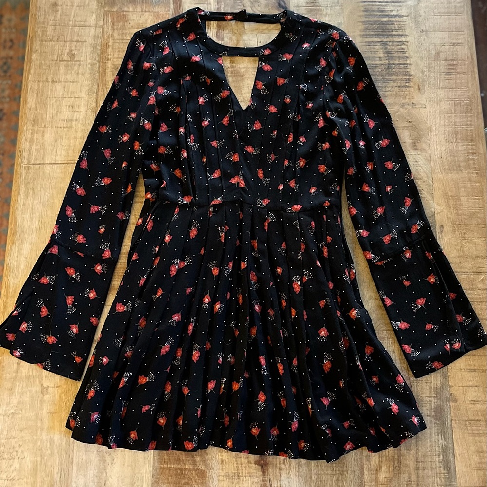 Free People black floral mini bell dress